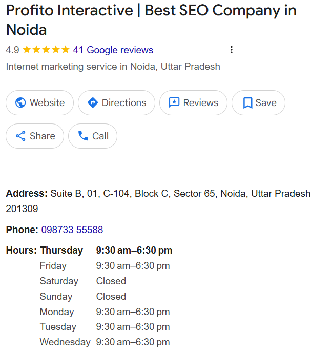 Operating hours are shown in the screenshot