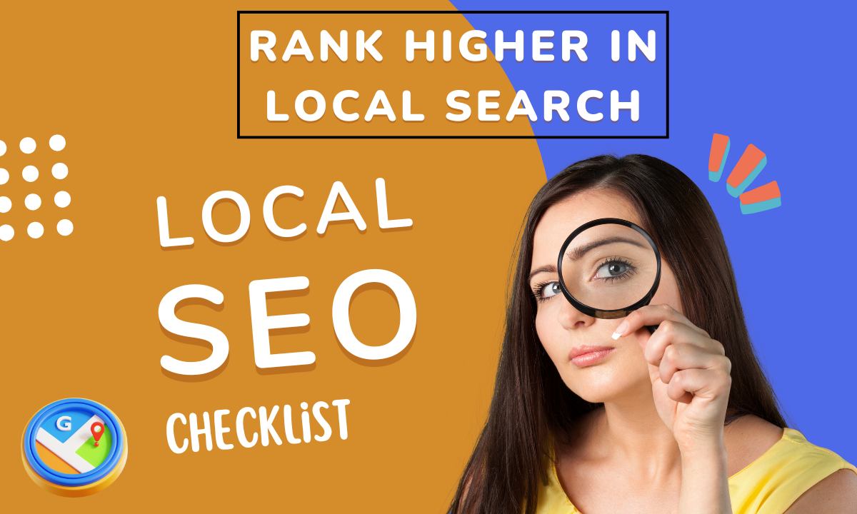 banner of girl inspecting something with magnifying glass with text of local seo checklist